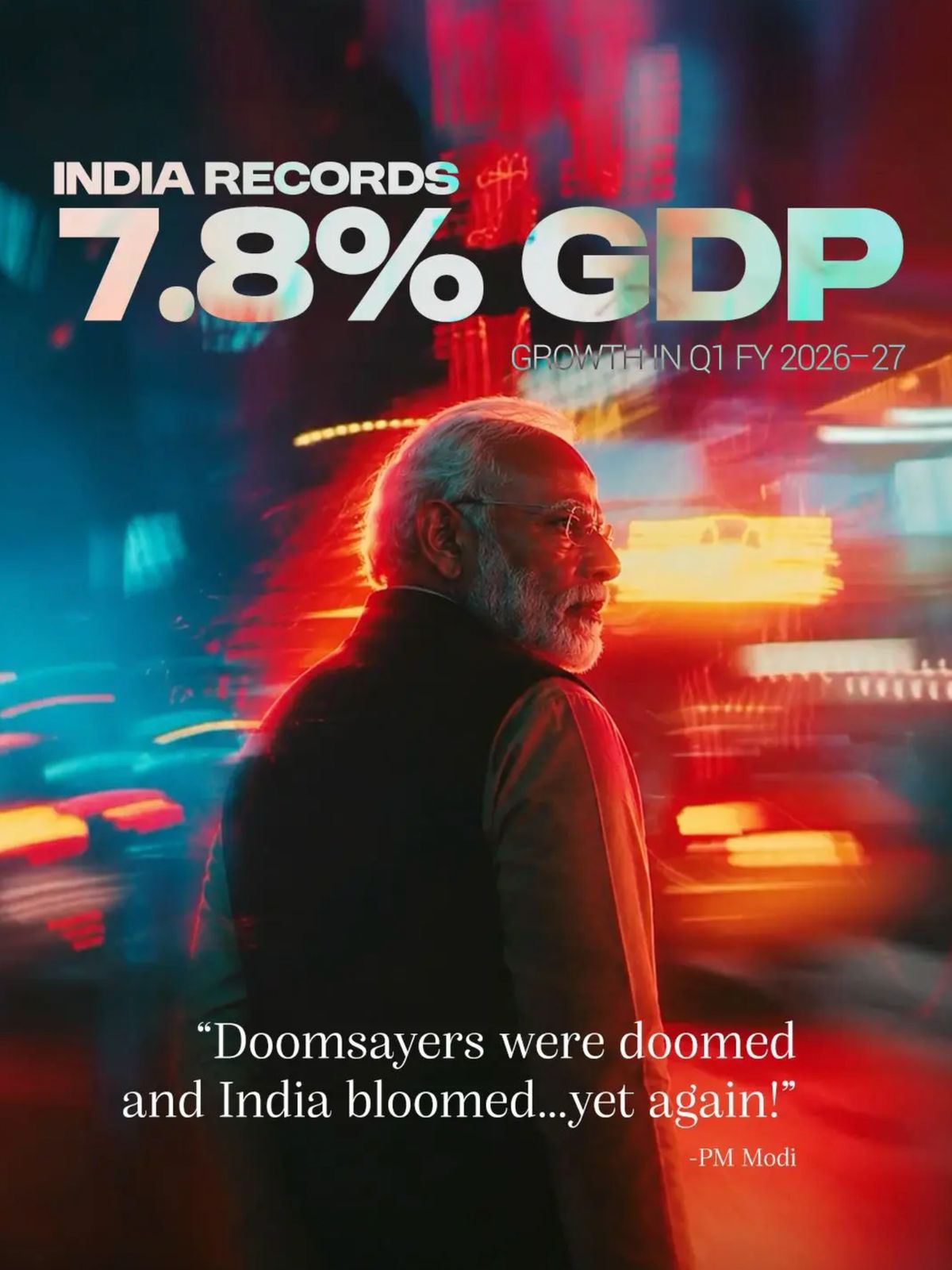 वित्त वर्ष 2026-27 की पहली तिमाही में भारत की 7.8 प्रतिशत जीडीपी वृद्धि दर्शाने वाला ग्राफ़िक — प्रधानमंत्री नरेन्द्र मोदी